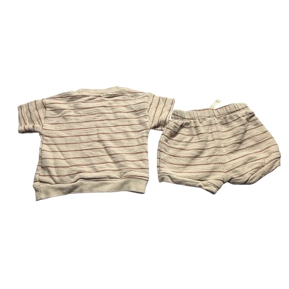 Little Planet by Carter's Organic Stripe Shirt‎ Shorts Set Baby 6M Beige